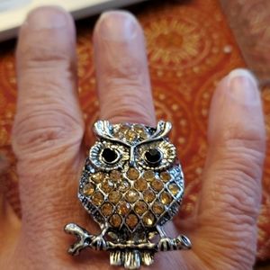 Rhinestone Owl Ring
